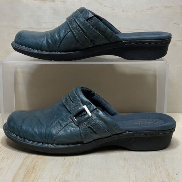 Clarks Bendables Blue Leather Slip-On Loafer Clog Women 6.5 Mule 67157 - Picture 2 of 9